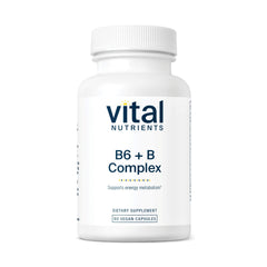 Vital Nutrients B6 + B Complex bottle cap highlights energy support and vegan formula