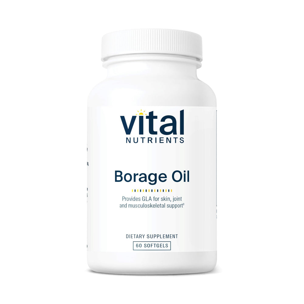 Vital Nutrients Borage Oil 1000mg bottle with skin-supporting GLA capsules