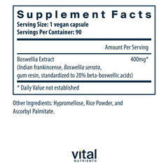 Vital Nutrients Boswellia capsules close-up for gut and immune balance.