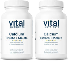Vital Nutrients calcium citrate & malate bottle front showing vegan and gluten-free bone support