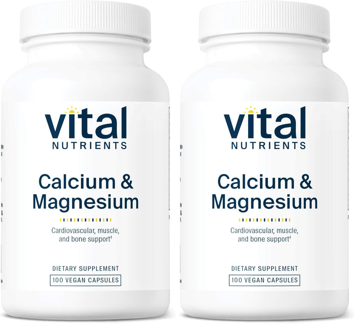 Vital Nutrients calcium magnesium bottle front showing vegan formula supporting bones