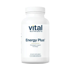 Vital Nutrients Energy Plus bottle close-up showing non-stimulant energy support for focus