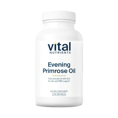 Vital Nutrients Evening Primrose Oil 1000mg bottle with softgels for skin support.
