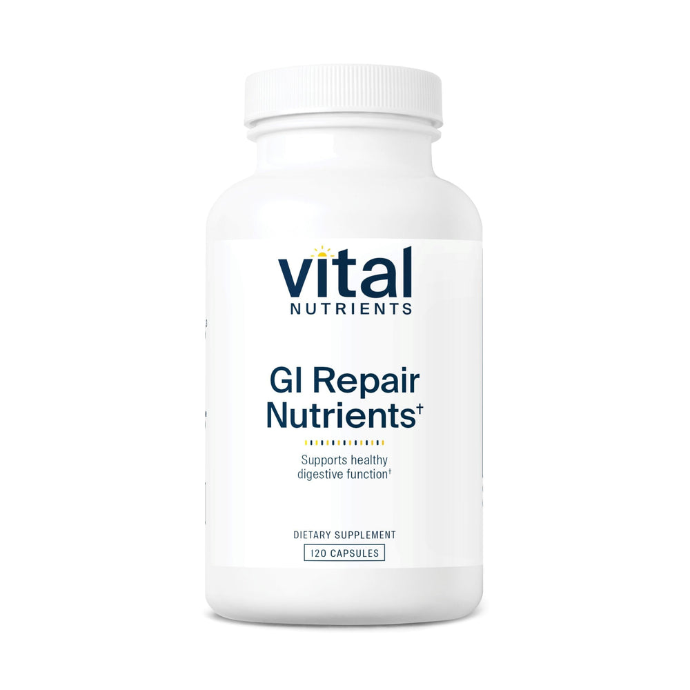 Vital Nutrients GI Repair Nutrients bottle front highlighting gluten-free and dairy-free formula for gut support