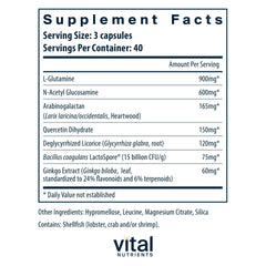 Vital Nutrients GI Repair Nutrients label closeup showing L-Glutamine and N-Acetyl Glucosamine details