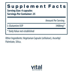 Vital Nutrients Glutamine capsules close-up ready for daily intake