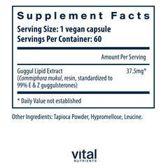Vital Nutrients Guggul E & Z pills highlighting vegan formula