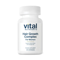 Vital Nutrients hair growth vitamins for women bottle on display, suggesting fuller hair.