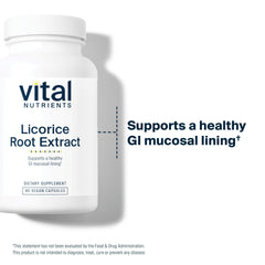 Vital Nutrients licorice root extract label shows 400 mg per capsule for energy support