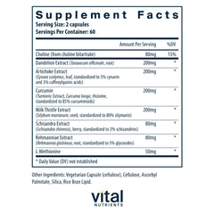 Vital Nutrients Liver Support capsules closeup, easy-to-swallow daily capsules.