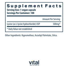 Vital Nutrients lysine for lips and oral tissue support during daily routines