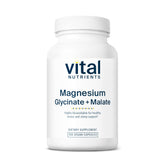 Vital Nutrients Magnesium Glycinate + Malate bottle front for relaxing daily magnesium support