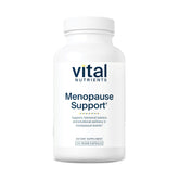 Vital Nutrients Menopause Support bottle pour, highlighting easy-to-take daily capsules.