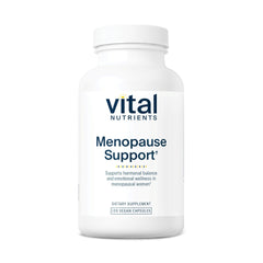 Vital Nutrients Menopause Support bottle pour, highlighting easy-to-take daily capsules.