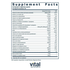 Vital Nutrients Multi-Nutrients 4 label close-up highlighting premium, bioavailable ingredients.