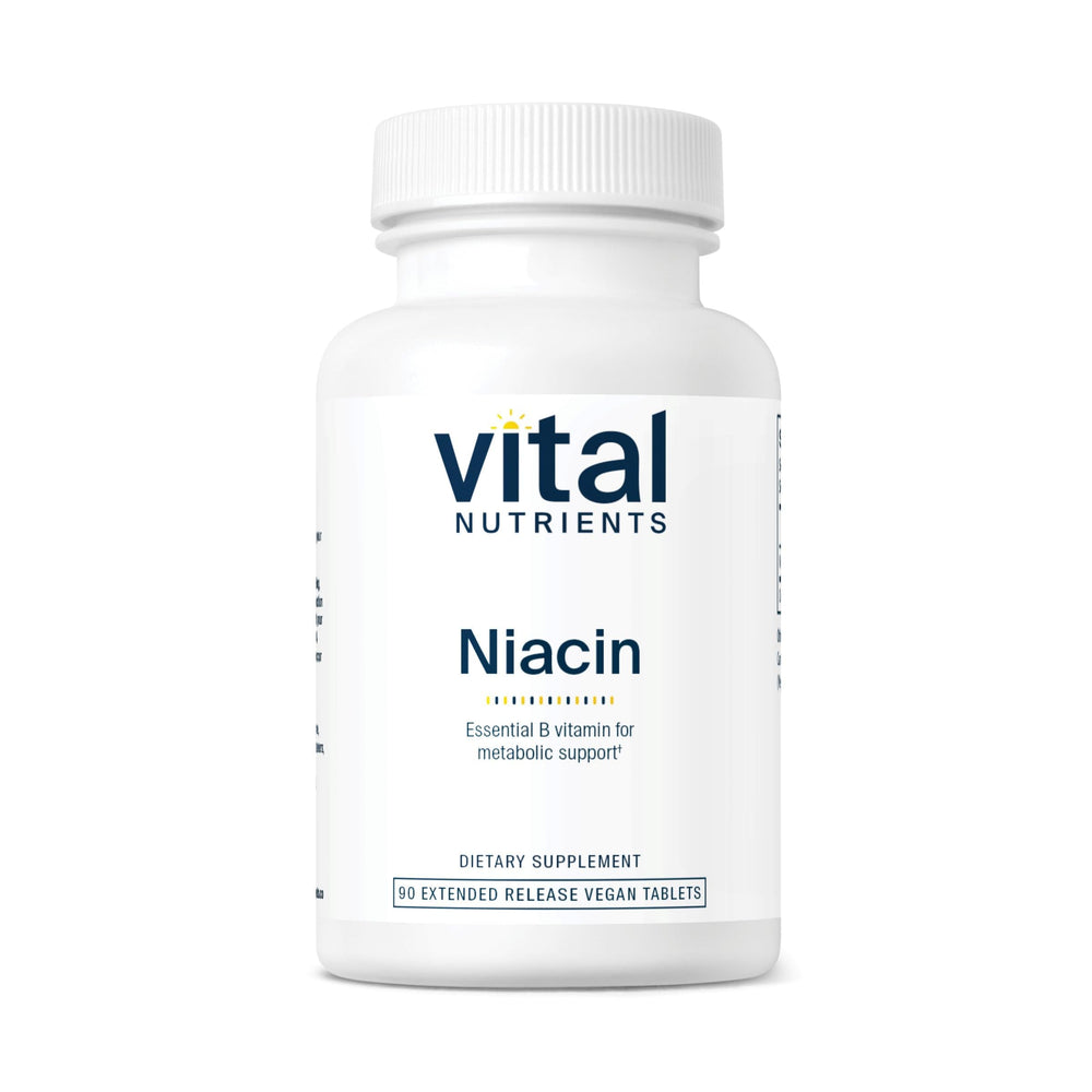 Vital Nutrients Niacin 500mg bottle close-up showing time-release for steady energy