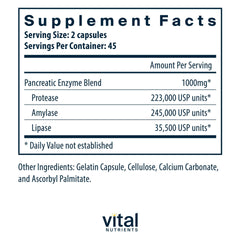 Vital Nutrients Pancreatic Enzymes capsules close-up for nutrient absorption