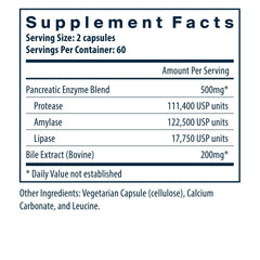 Vital Nutrients pancreatin-ox-bile-500mg capsules close-up highlighting full enzyme blend.