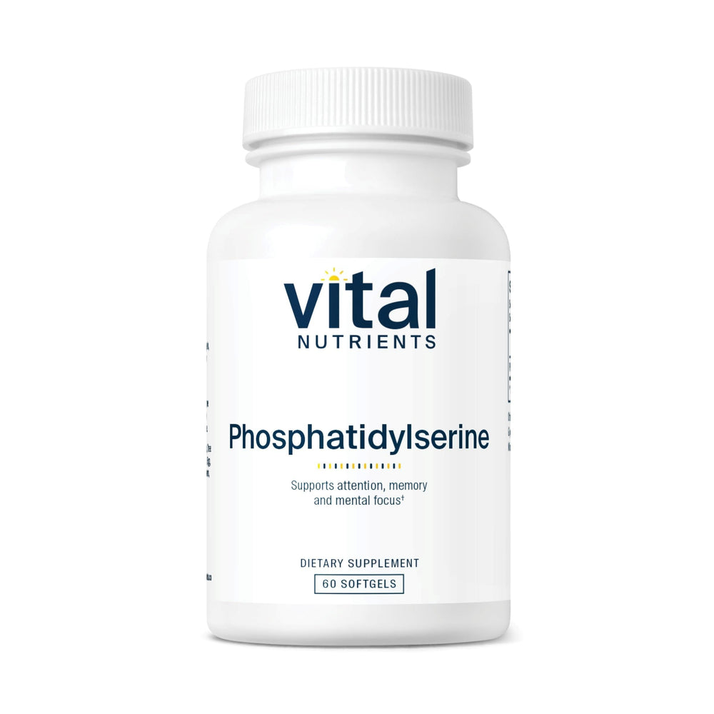 Vital Nutrients Phosphatidylserine bottle front with 150 mg softgels for cognitive support