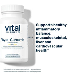Vital Nutrients Phyto-Curcumin Plus Enzymes capsules on spoon suggest easy daily use.