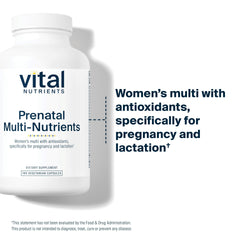 Vital Nutrients PreNatal capsules show vegetarian, allergen-free formula.