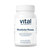 Vital Nutrients Rhodiola Rosea bottle pour suggests steady daytime energy potential.