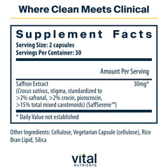 Vital Nutrients saffron extract capsules for daily mood balance and stress resilience.