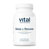 Vital Nutrients Sleep + Recover bottle on nightstand ready for a calm bedtime routine
