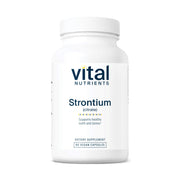 Vital Nutrients Strontium Citrate bottle highlighting 227 mg for bone support.