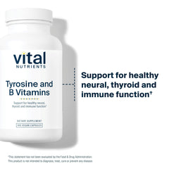 Vital Nutrients Tyrosine and B Vitamins bottle pour demonstrates easy daily intake