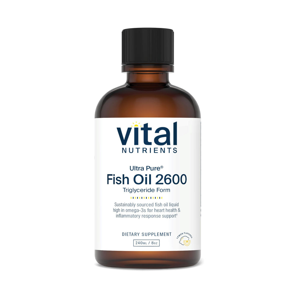 Vital Nutrients Ultra Pure Fish Oil 2600 bottle on shelf supports joint health.