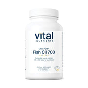 Vital Nutrients Ultra Pure Fish Oil 700 bottle with lemon flavor for heart and brain support.