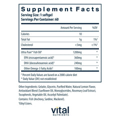 Close-up of Vital Nutrients Ultra Pure Fish Oil 700 softgels for easy daily omega-3 intake.