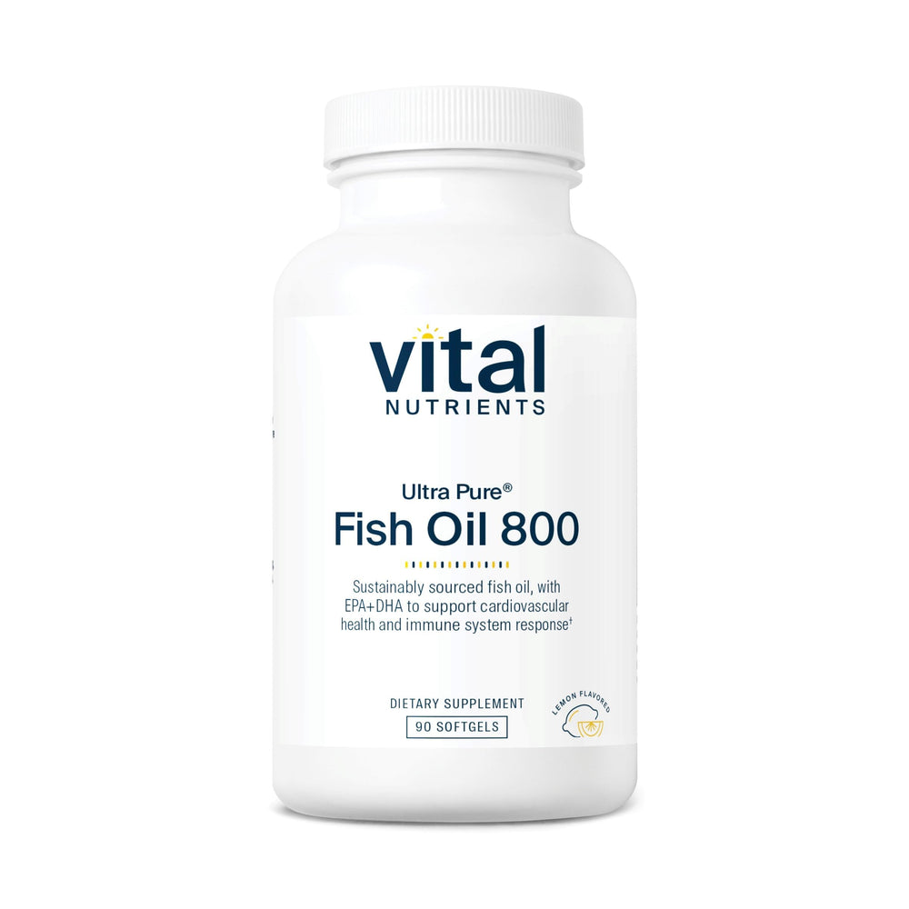 Vital Nutrients Ultra Pure Fish Oil 800 lemon-flavored bottle with fresh citrus taste and omega-3 support