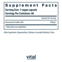 Vital Nutrients vegan glucosamine sulfate 750mg capsules ready for mobility routines