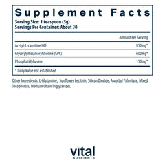 Vital Nutrients Vital Brain Powder scoop—easy dosing for memory support.