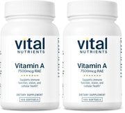 Vital Nutrients Vitamin A 7500mcg bottle highlights high-dose formula for vision support