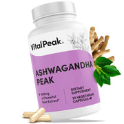 Vital Peak Ashwagandha 600mg capsules on a blister pack for daily stress support.