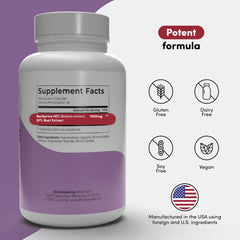 Vital Peak Berberine capsules close-up emphasizes vegan, gluten-free formulation