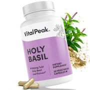 Vital Peak Holy Basil bottle labeled for mood support and daily wellness