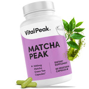 Vital Peak Matcha 1000mg bottle front suggests easy daily energy on the go