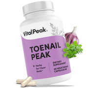 Vital Peak Toenail Peak bottle highlights the plant-based formula for daily nail support.