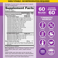 Capsules close-up showing 60B CFU and diverse strains.