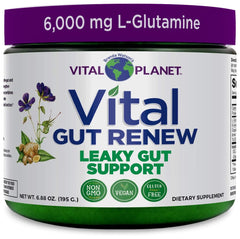 Vital Planet Vital Gut Renew tub front showing clean labeling and gut support focus