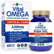 Vital Omega Critical Care bottle front showing high-potency omega-3 blend for daily support.