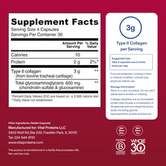 Vital Proteins Cartilage label detail highlights Type II collagen and chondroitin sulfate.