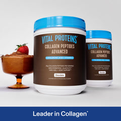 Vital Proteins Collagen Peptides Advanced chocolate scoop; quick mix into beverages for a flavorful boost.