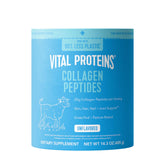 Vital Proteins Collagen Peptides powder jar front, gluten-free formula for versatile mixing.
