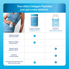 Vital Proteins colostrum capsules closeup showing easy-to-swallow capsules.