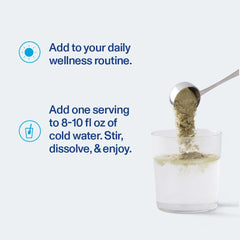 Vital Proteins Green Apple Daily Greens powder dispense image showing light, refreshing texture for mornings.